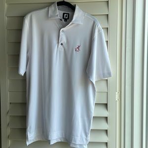 FootJoy golf shirt with U. of Alabama scripted crimson A in performance fabric